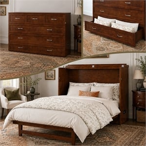Northfield Queen Solid Wood Modern Murphy Bed Chest with Mattress  in Walnut