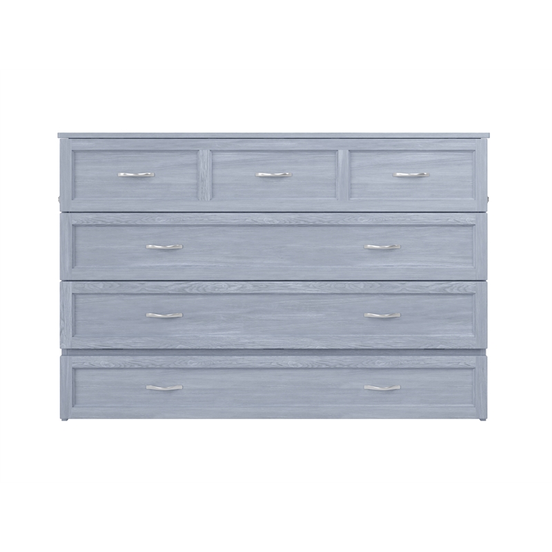 Northfield Queen Solid Wood Modern Murphy Bed Chest with Mattress in Driftwood