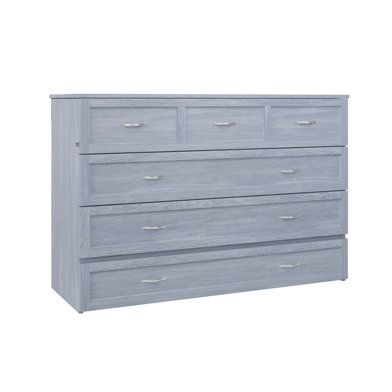 Northfield Queen Solid Wood Modern Murphy Bed Chest with Mattress in Driftwood