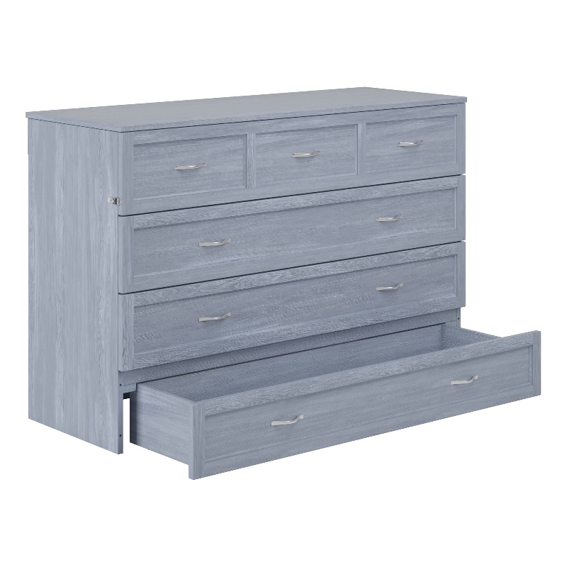 Northfield Queen Solid Wood Modern Murphy Bed Chest with Mattress in Driftwood