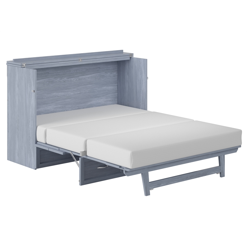 Northfield Queen Solid Wood Modern Murphy Bed Chest with Mattress in Driftwood
