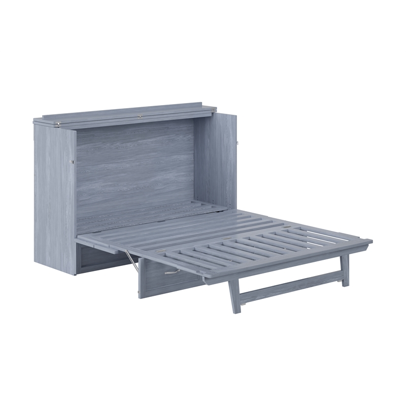 Northfield Queen Solid Wood Modern Murphy Bed Chest with Mattress in Driftwood