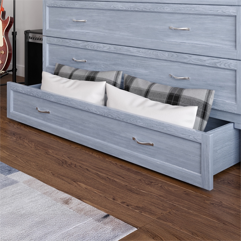 Northfield Queen Solid Wood Modern Murphy Bed Chest with Mattress in Driftwood