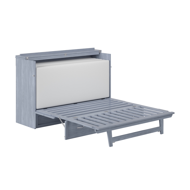 Northfield Queen Solid Wood Modern Murphy Bed Chest with Mattress in Driftwood