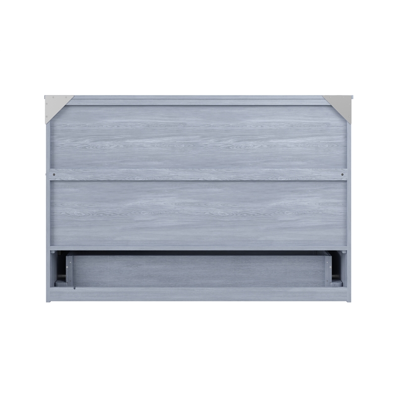 Northfield Queen Solid Wood Modern Murphy Bed Chest with Mattress in Driftwood