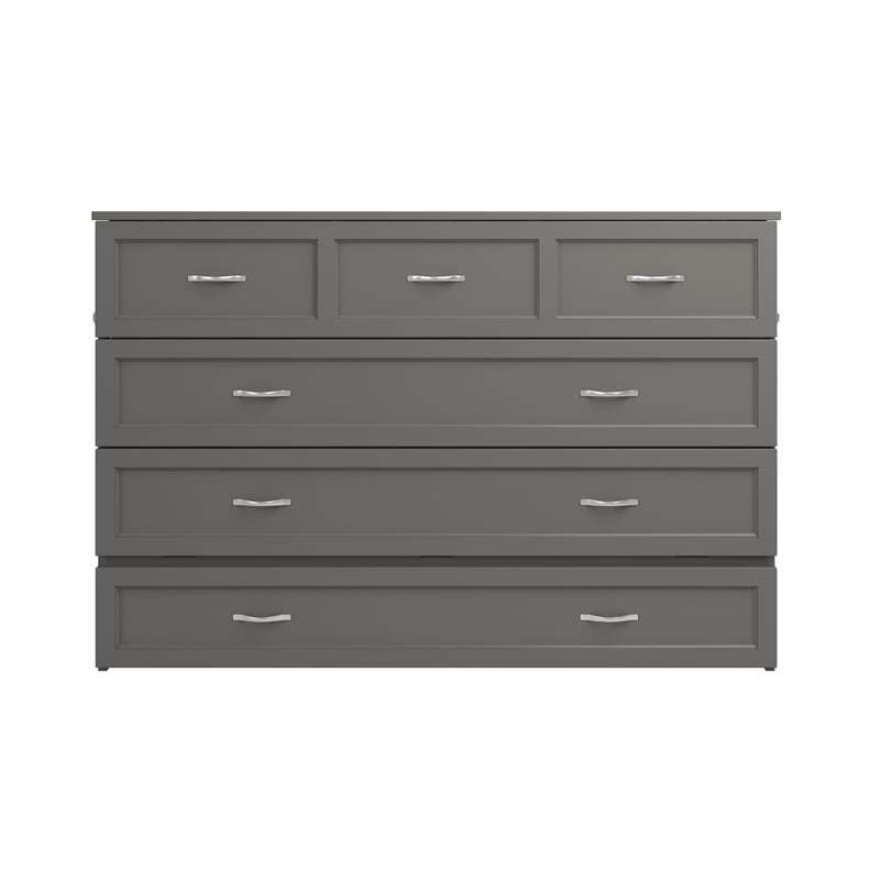 Northfield Queen Solid Wood Modern Murphy Bed Chest with Mattress in Gray
