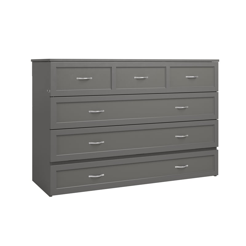 Northfield Queen Solid Wood Modern Murphy Bed Chest with Mattress in Gray