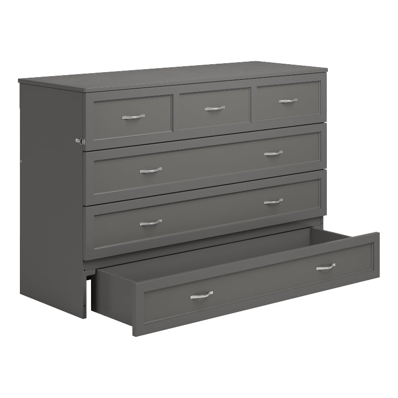 Northfield Queen Solid Wood Modern Murphy Bed Chest with Mattress in Gray
