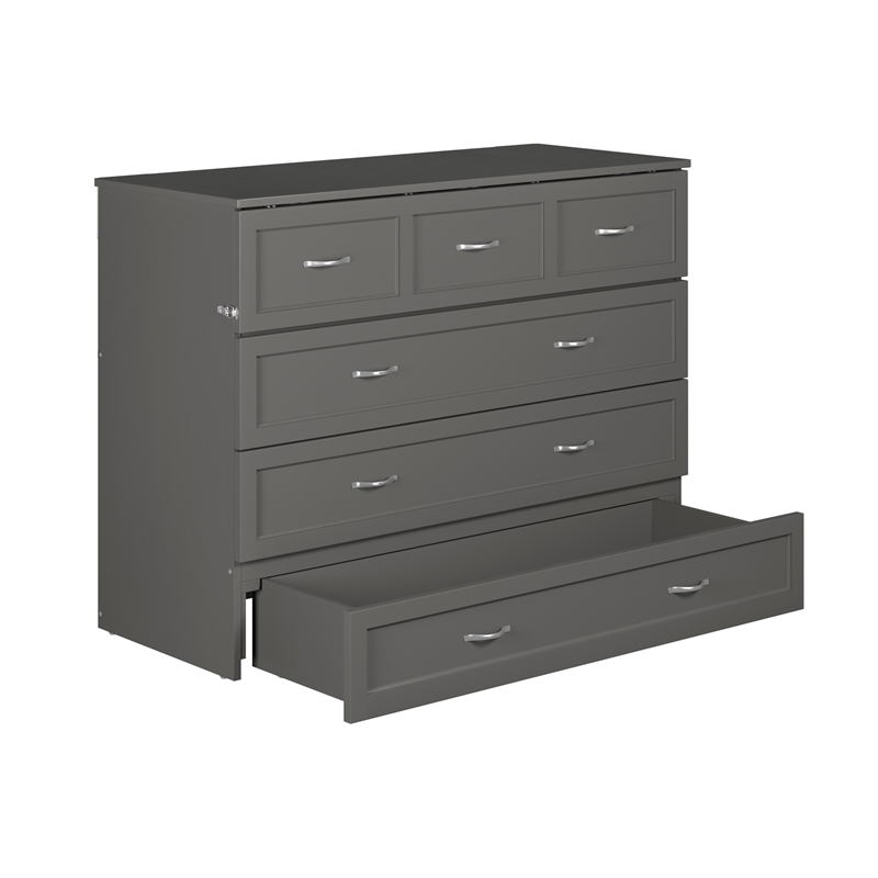 AFI Deerfield Full Solid Wood Modern Murphy Bed Chest with Mattress in Gray
