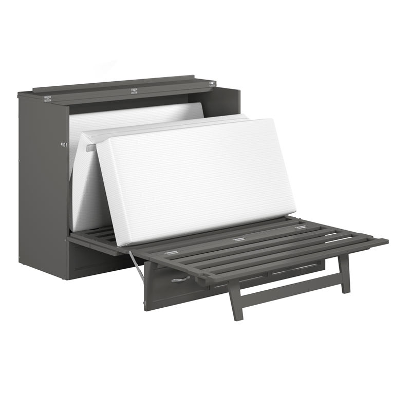 AFI Deerfield Full Solid Wood Modern Murphy Bed Chest with Mattress in Gray