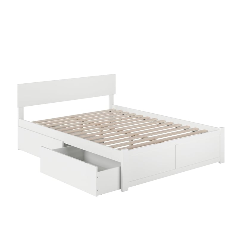 Orlando King Wood Platform Bed with Footboard and Storage Drawers in White