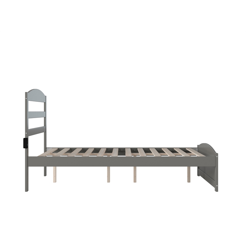 AFI Warren Solid Wood Full Bed with Footboard and USB Charging Station in Gray