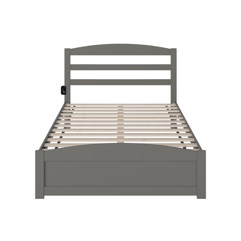 AFI Warren Solid Wood Full Bed with Footboard and USB Charging Station in Gray