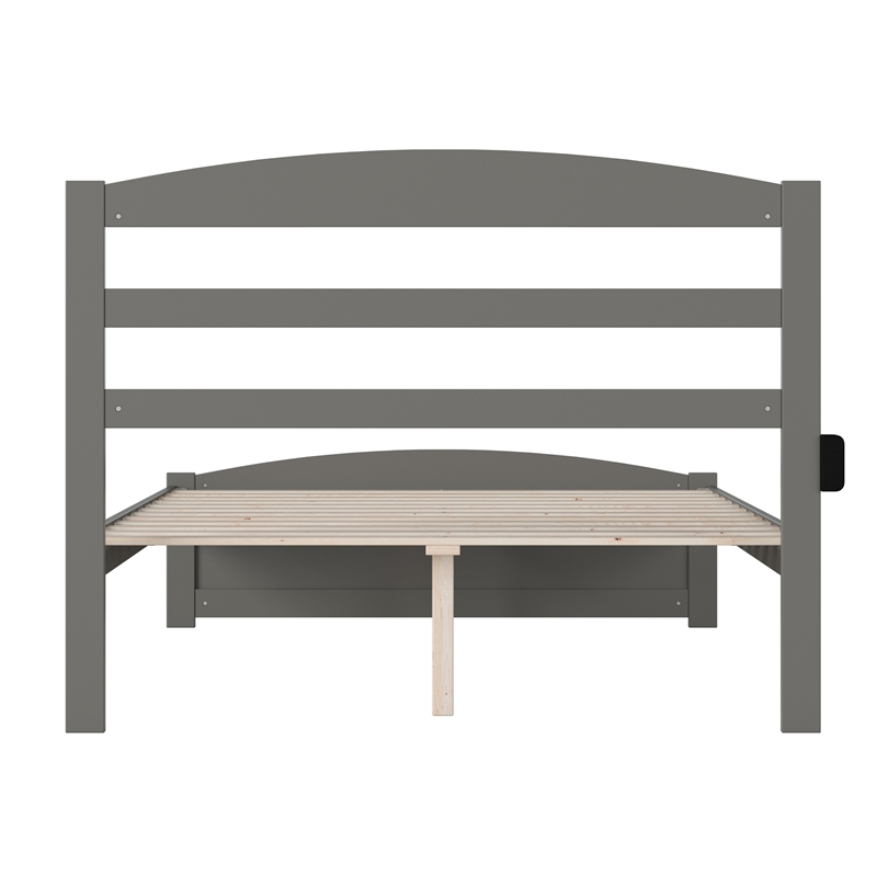 AFI Warren Solid Wood Full Bed with Footboard and USB Charging Station in Gray