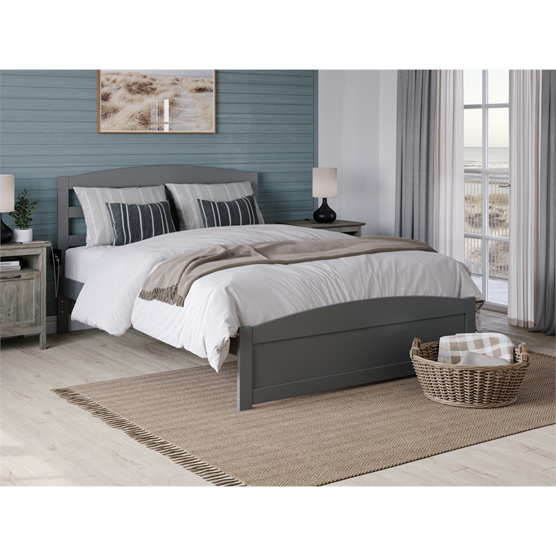 AFI Warren Solid Wood Full Bed with Footboard and USB Charging Station in Gray