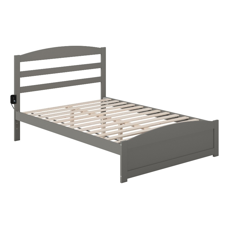 AFI Warren Solid Wood Full Bed with Footboard and USB Charging Station in Gray