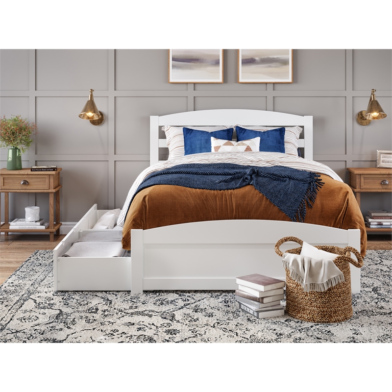 AFI Warren Solid Wood Queen Bed w/ Footboard & 2 Drawers in White