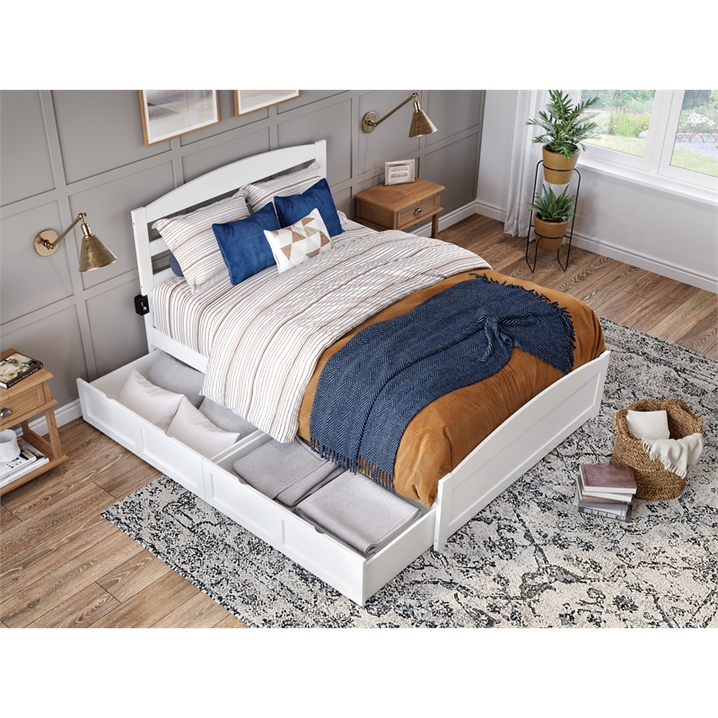 AFI Warren Solid Wood Queen Bed w/ Footboard & 2 Drawers in White