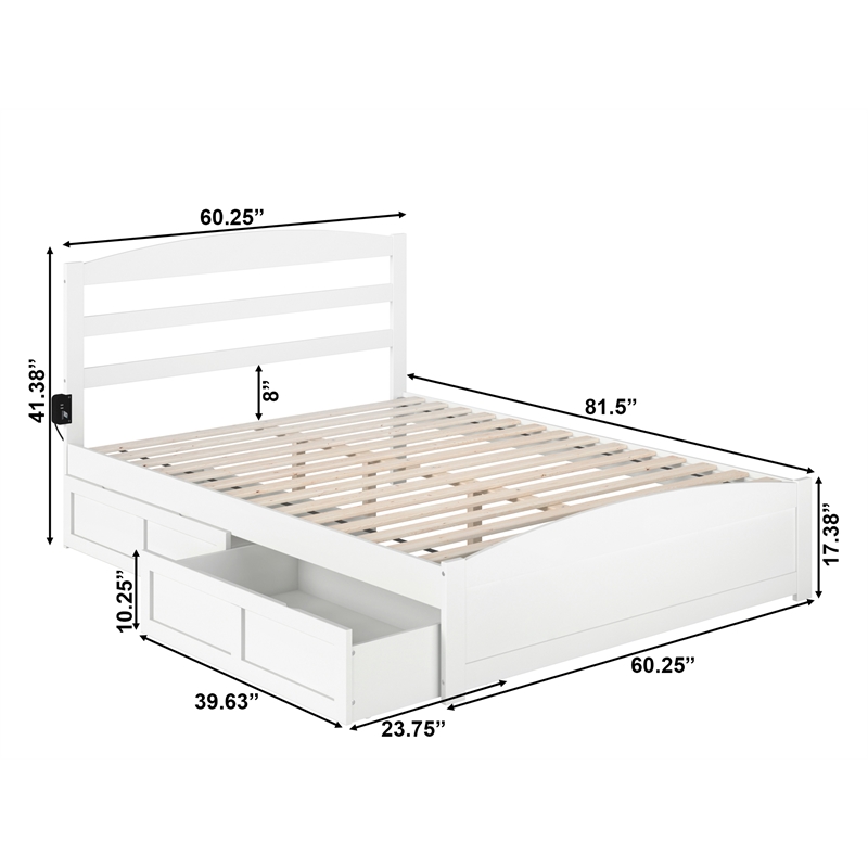 AFI Warren Solid Wood Queen Bed w/ Footboard & 2 Drawers in White