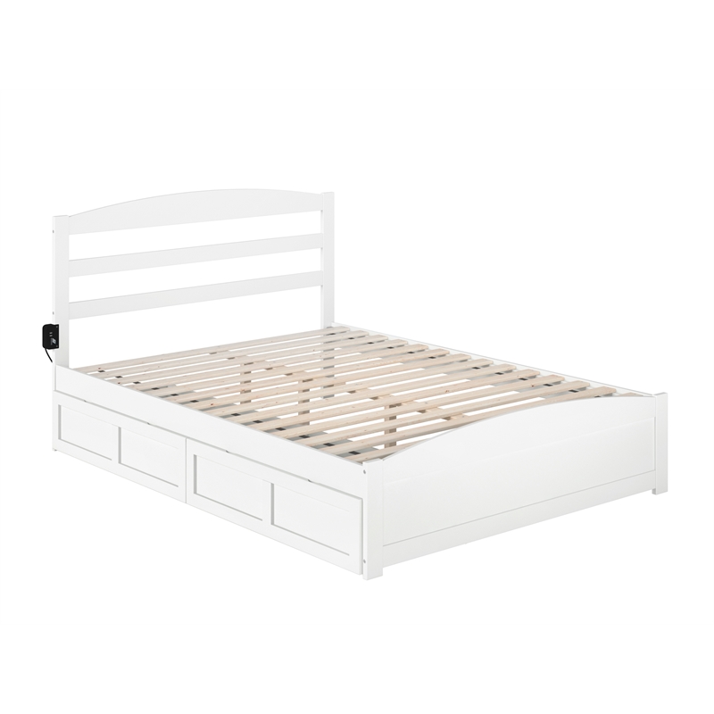AFI Warren Solid Wood Queen Bed w/ Footboard & 2 Drawers in White