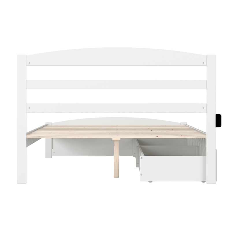 AFI Warren Solid Wood Queen Bed w/ Footboard & 2 Drawers in White