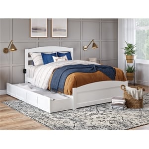 AFI Warren Solid Wood Queen Bed w/ Footboard & 2 Drawers in White