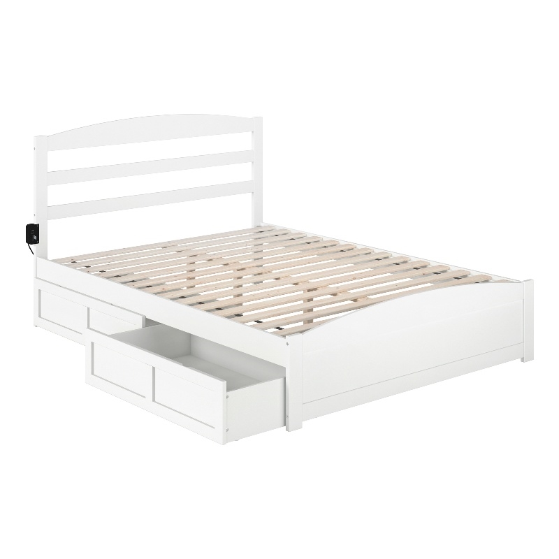 AFI Warren Solid Wood Queen Bed w/ Footboard & 2 Drawers in White