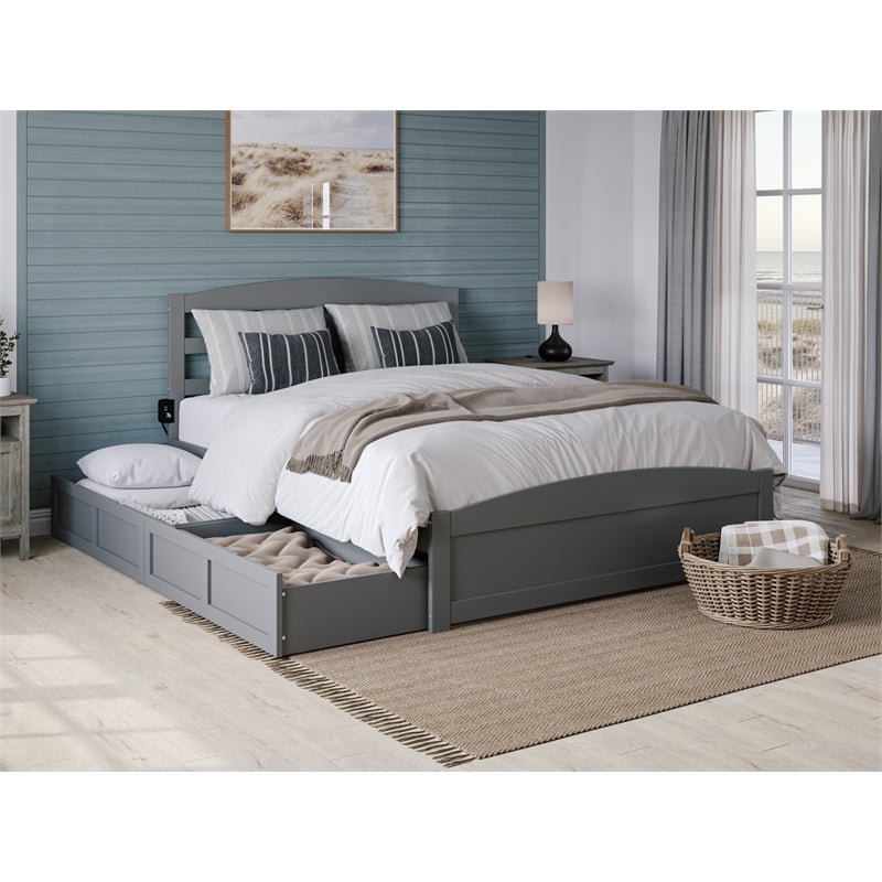 AFI Warren Solid Wood Queen Bed w/ Footboard & 2 Drawers in Gray
