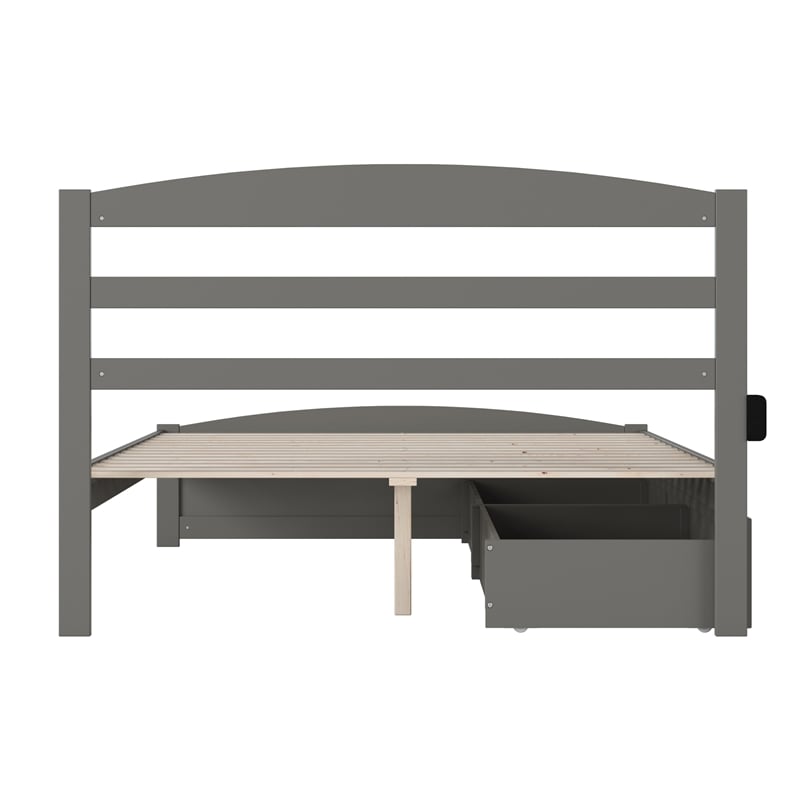 AFI Warren Solid Wood Queen Bed w/ Footboard & 2 Drawers in Gray