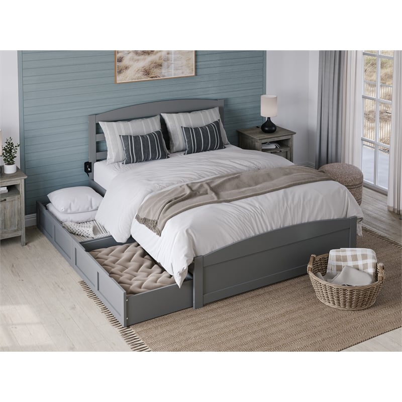 AFI Warren Solid Wood Queen Bed w/ Footboard & 2 Drawers in Gray