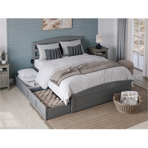 AFI Warren Solid Wood Queen Bed w/ Footboard & 2 Drawers in Gray