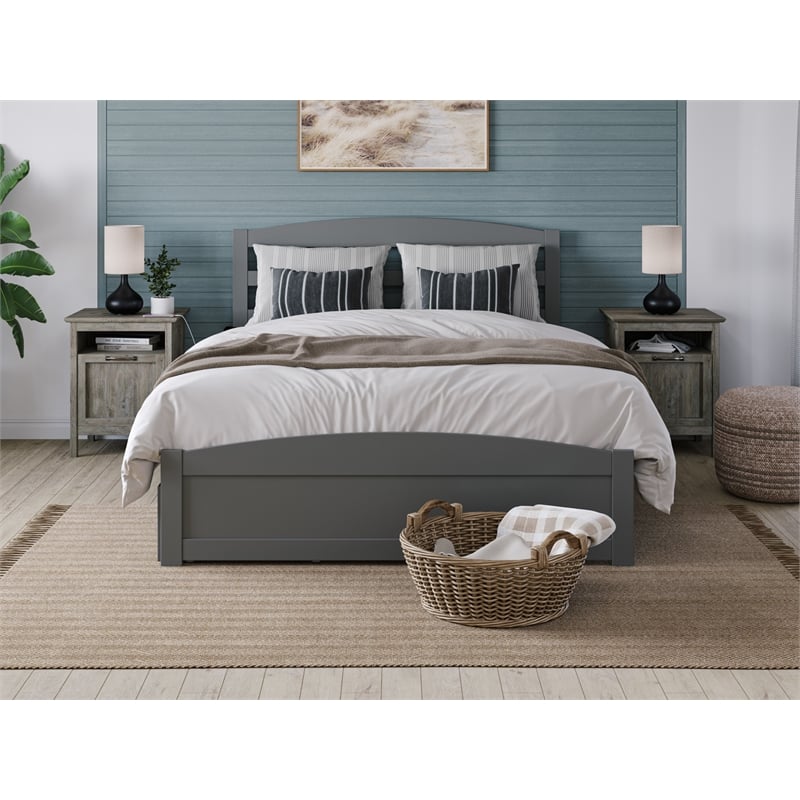 AFI Warren Solid Wood Queen Bed w/ Footboard & 2 Drawers in Gray