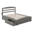 AFI Warren Solid Wood Queen Bed w/ Footboard & 2 Drawers in Gray
