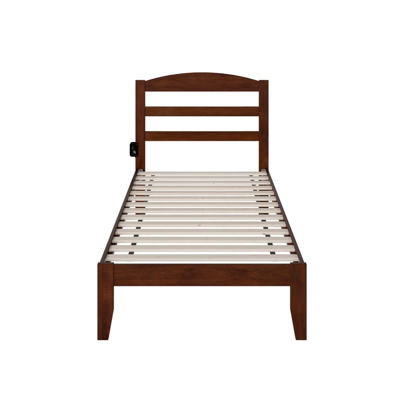 AFI Warren Solid Wood Traditional Twin XL Bed with USB Charger in Walnut