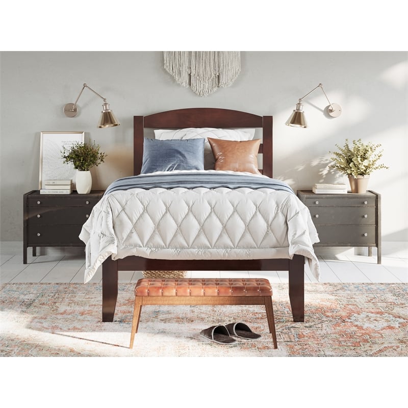 AFI Warren Solid Wood Traditional Twin XL Bed with USB Charger in Walnut