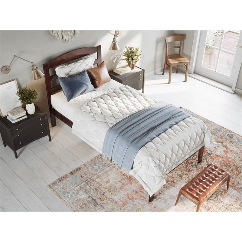AFI Warren Solid Wood Traditional Twin XL Bed with USB Charger in Walnut