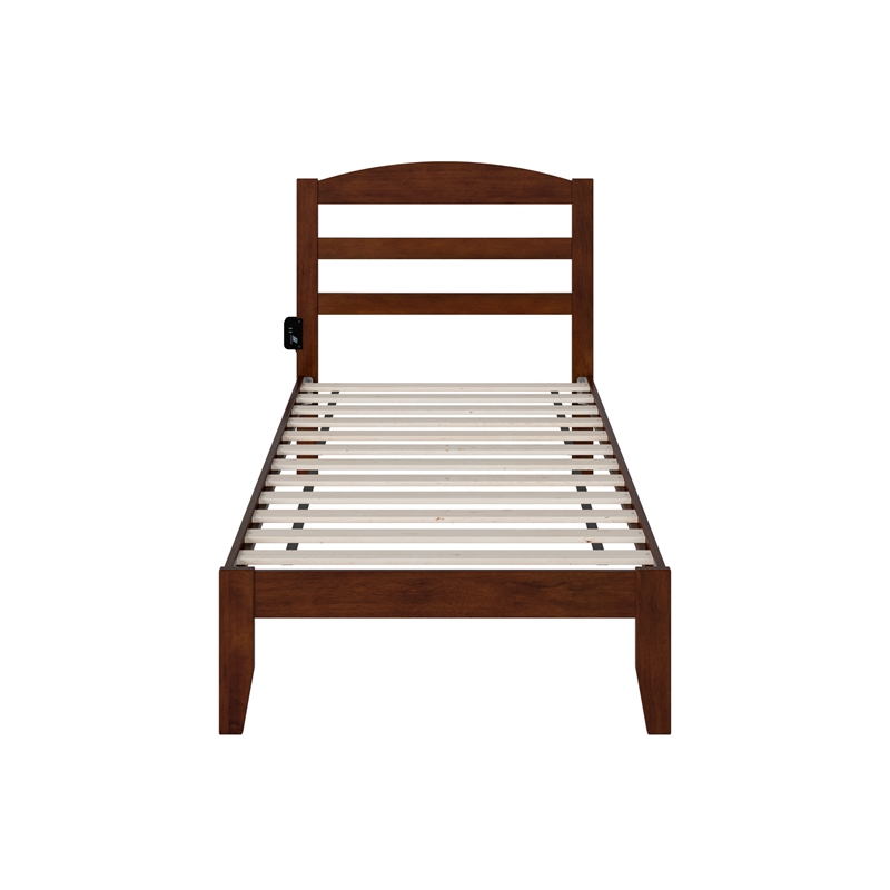 AFI Warren Solid Wood Traditional Twin Bed with USB Charging Station in Walnut