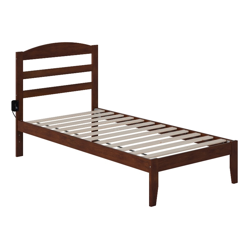AFI Warren Solid Wood Traditional Twin Bed with USB Charging Station in Walnut