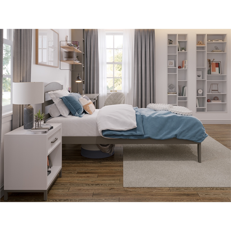 AFI Warren Solid Wood Traditional Twin Bed with USB Charger in Gray