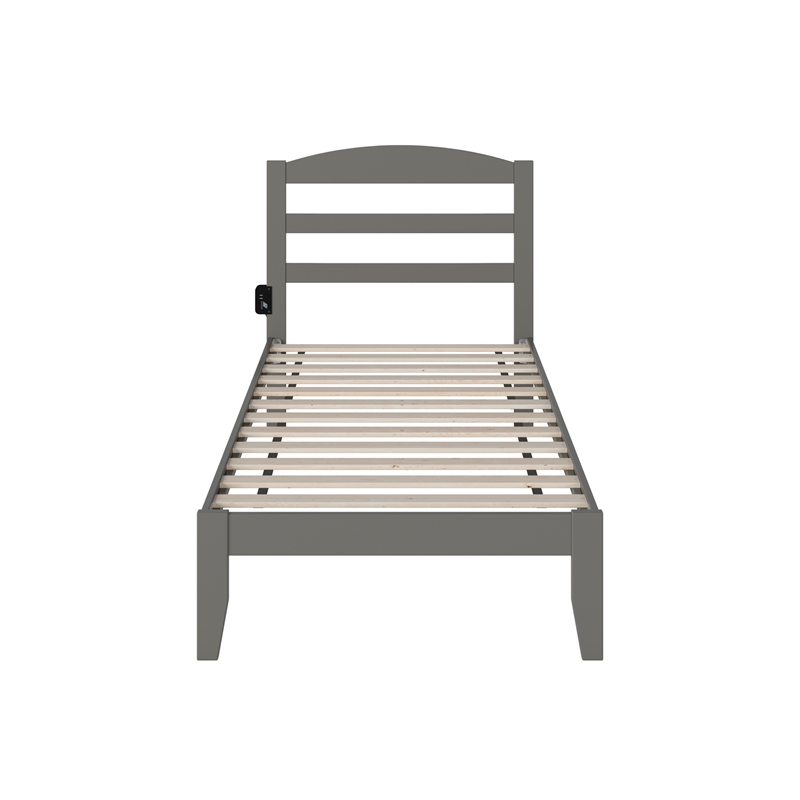 AFI Warren Solid Wood Traditional Twin Bed with USB Charger in Gray