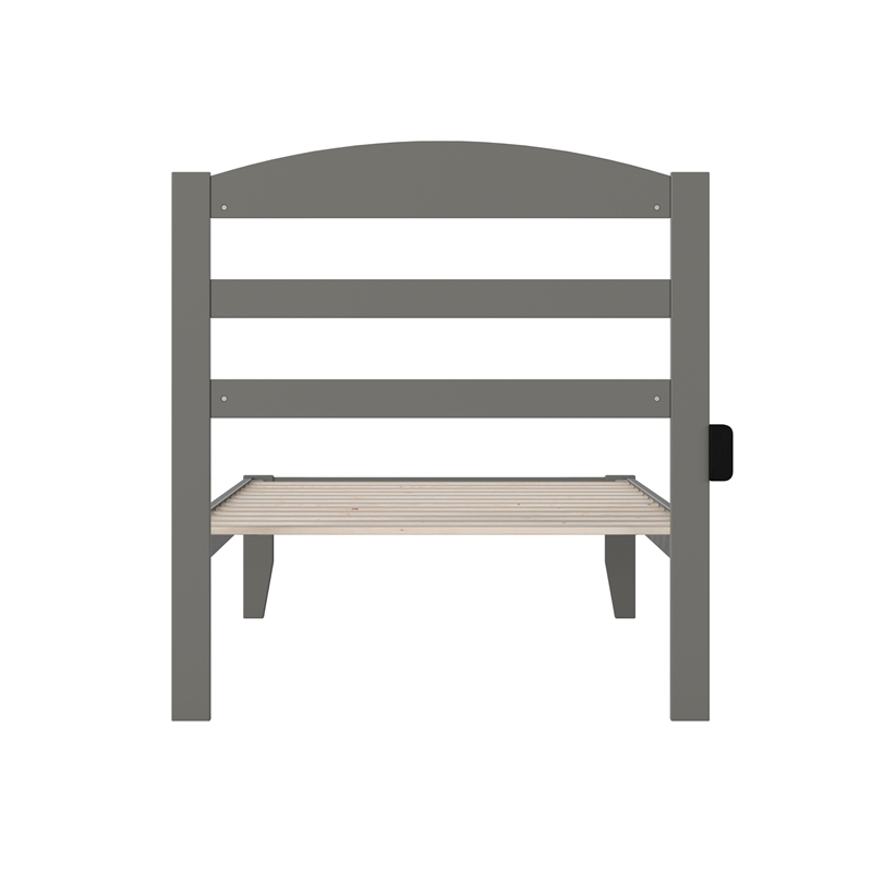 AFI Warren Solid Wood Traditional Twin Bed with USB Charger in Gray