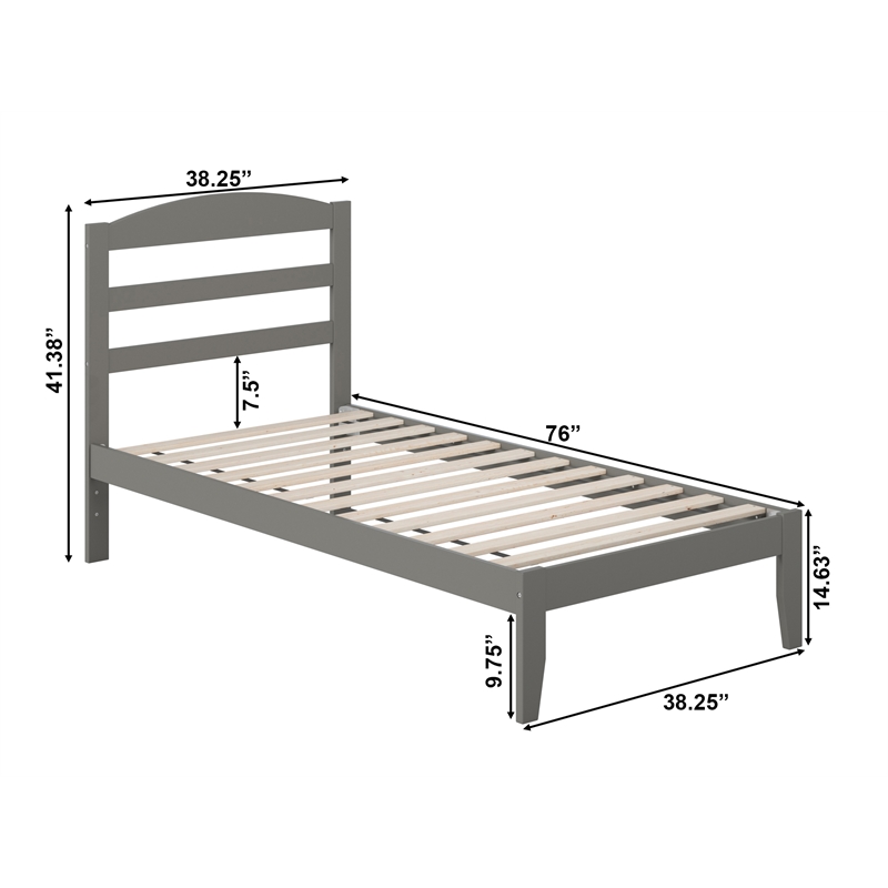 AFI Warren Solid Wood Traditional Twin Bed with USB Charger in Gray