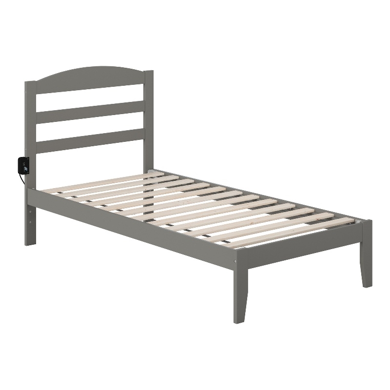 AFI Warren Solid Wood Traditional Twin Bed with USB Charger in Gray