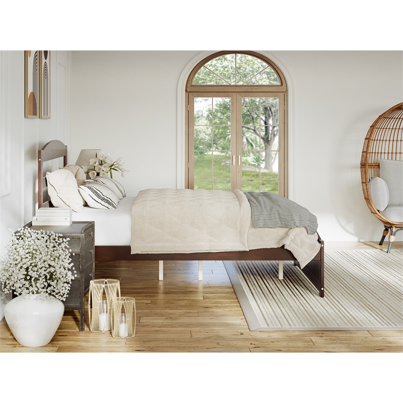 AFI Warren Solid Wood Queen Bed with USB Charging Station w/ Footboard in Walnut