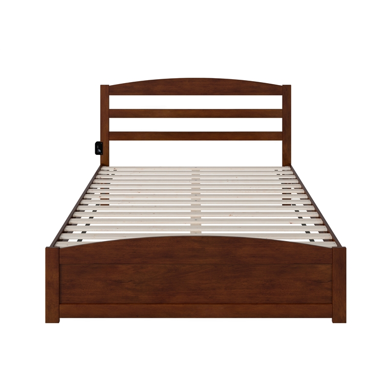 AFI Warren Solid Wood Queen Bed with USB Charging Station w/ Footboard in Walnut
