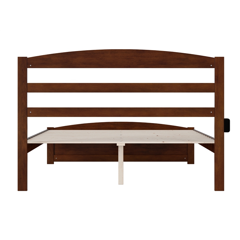AFI Warren Solid Wood Queen Bed with USB Charging Station w/ Footboard in Walnut