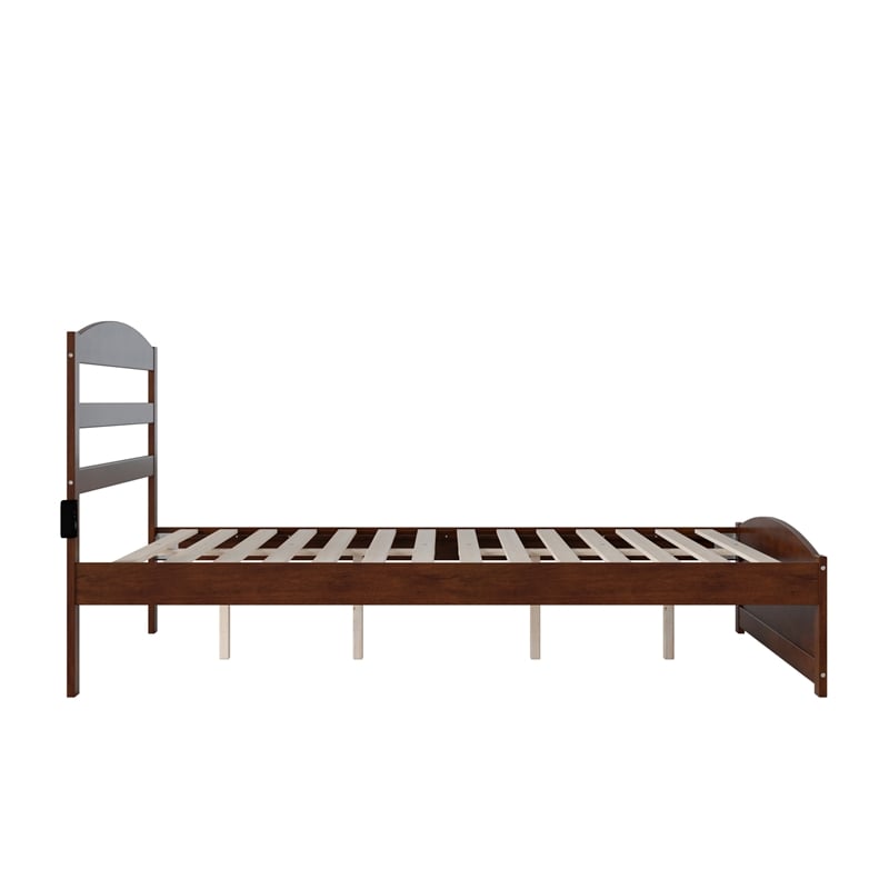 AFI Warren Solid Wood Queen Bed with USB Charging Station w/ Footboard in Walnut
