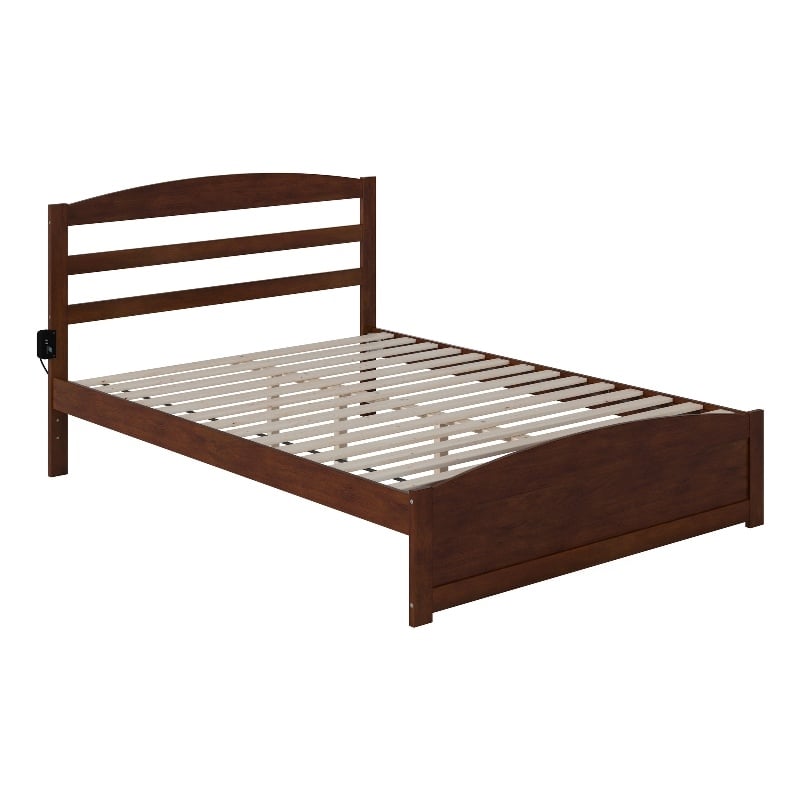 AFI Warren Solid Wood Queen Bed with USB Charging Station w/ Footboard in Walnut