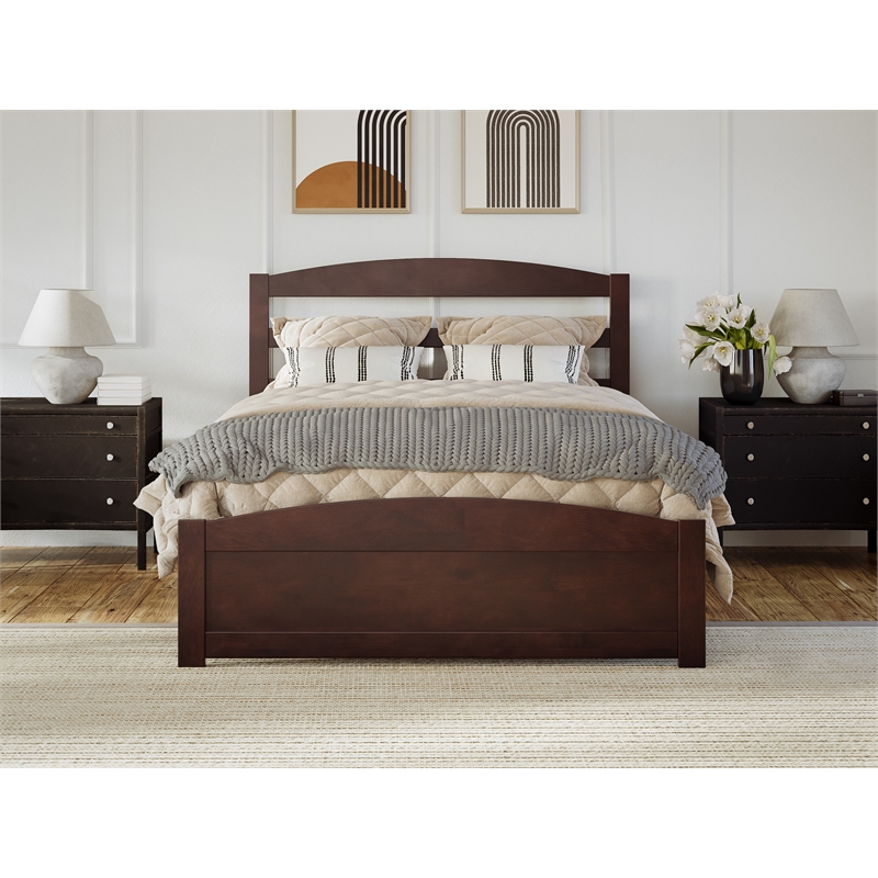 AFI Warren Solid Wood Queen Bed with USB Charging Station w/ Footboard in Walnut