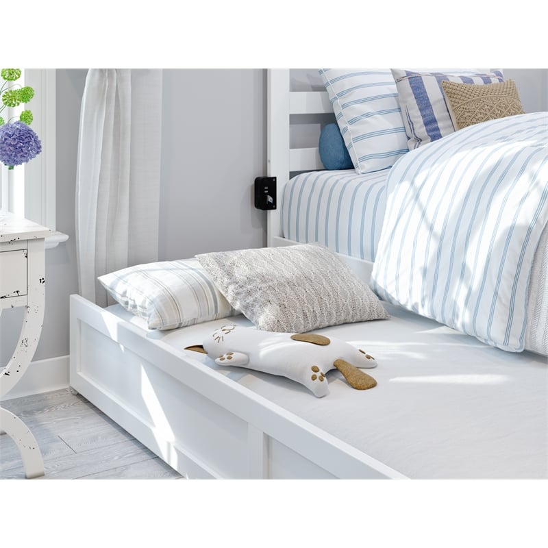 AFI Warren Solid Wood Twin Bed w/ Footboard & Twin Trundle in White